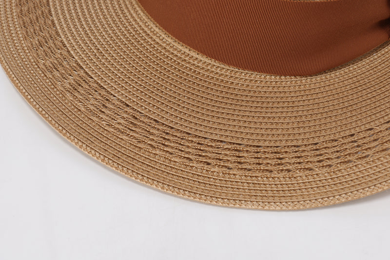 Flat Straw Hat With Bow Trims