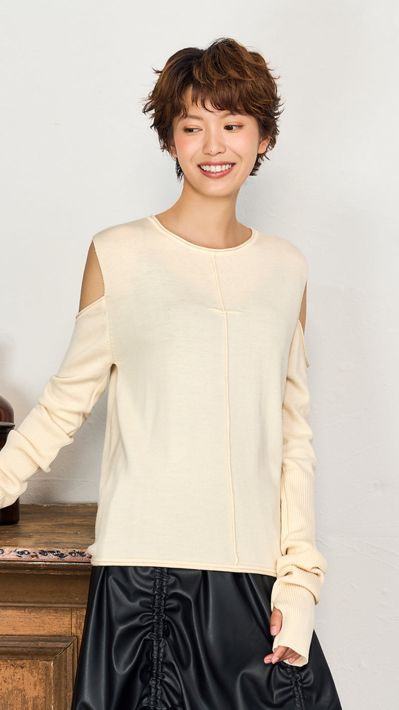 Extra Long Sleeves Cut Out Sweater initialfashion