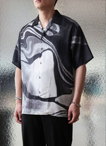 Polyester Marble Print Short Sleeves Shirt