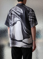 Polyester Marble Print Short Sleeves Shirt
