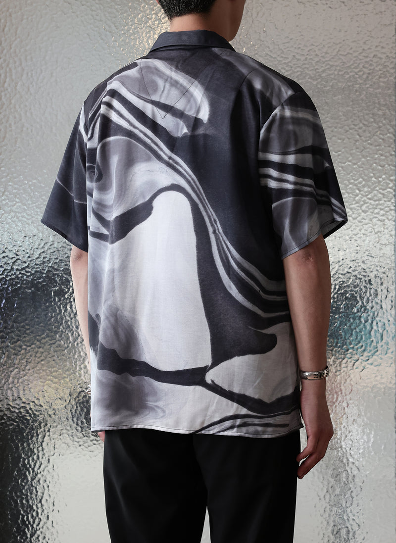Polyester Marble Print Short Sleeves Shirt