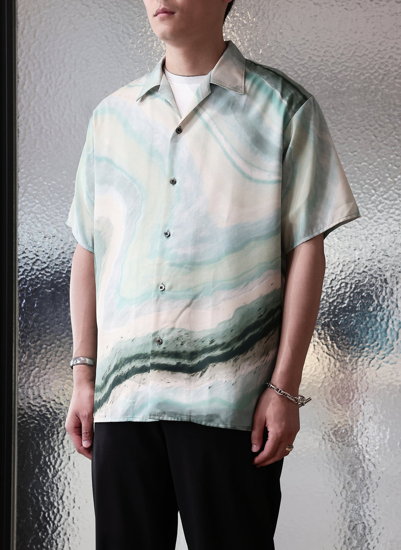 Polyester Marble Print Short Sleeves Shirt