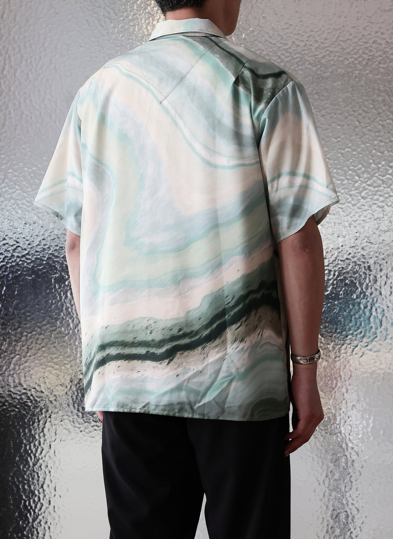Polyester Marble Print Short Sleeves Shirt