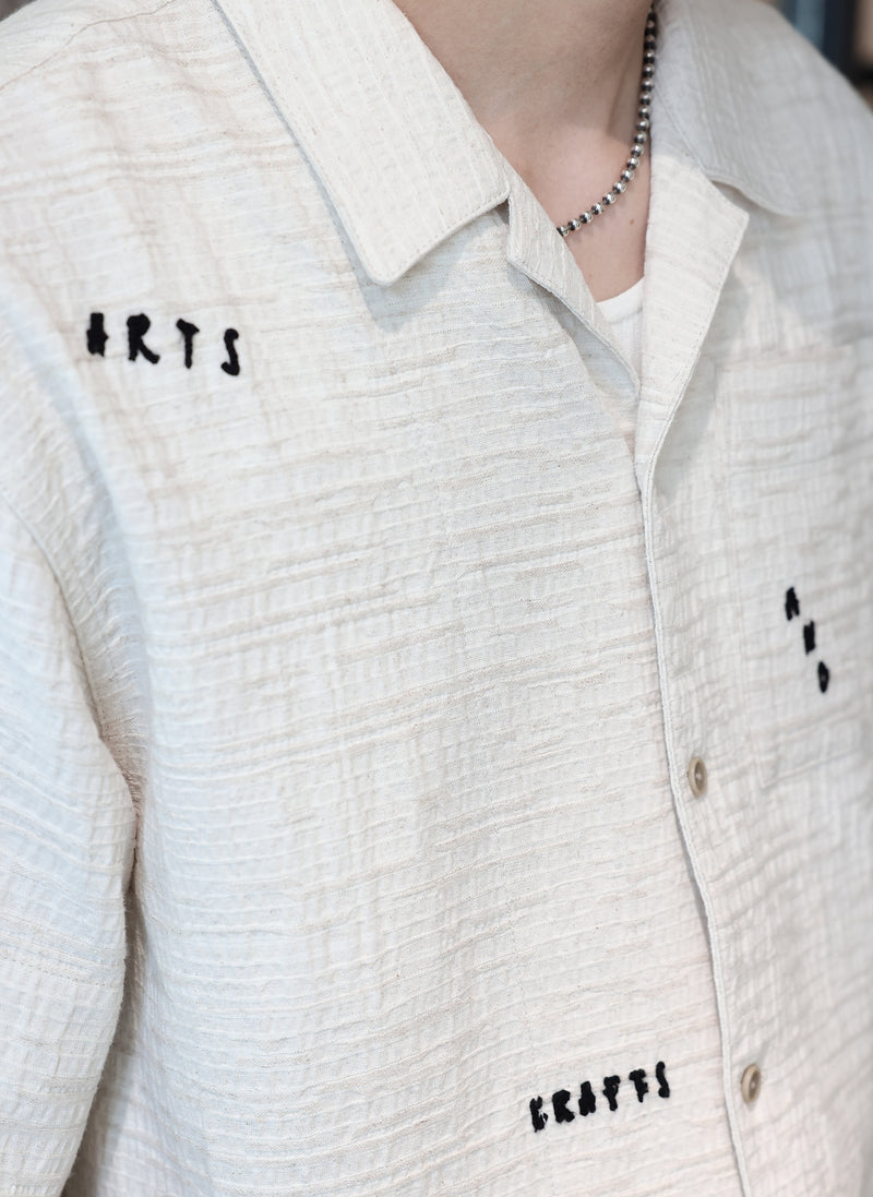 Crochet Knit Blcoking Open Collar Shirt