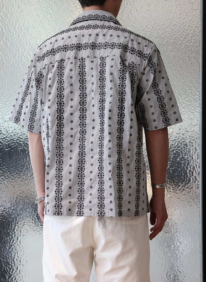Cotton Nylon Sapndex Embroidery Open Collar Shirt
