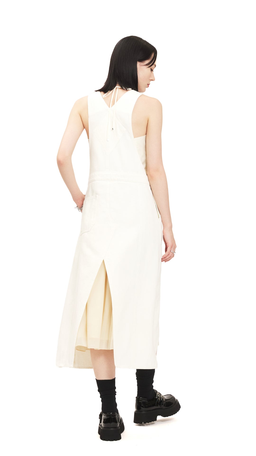 White jean overall dress new arrivals