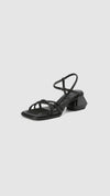 Square Toe Heeled Strap Sandals In Black
