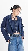 Cropped Jacquard Denim Blazer