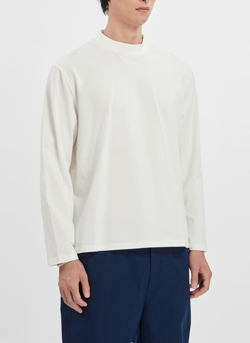 Mercerised Cotton Mock Neck Tee