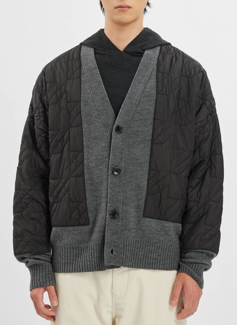 Wool Acrylic Knitting Quilted Houndstooth Blocking Cardigan