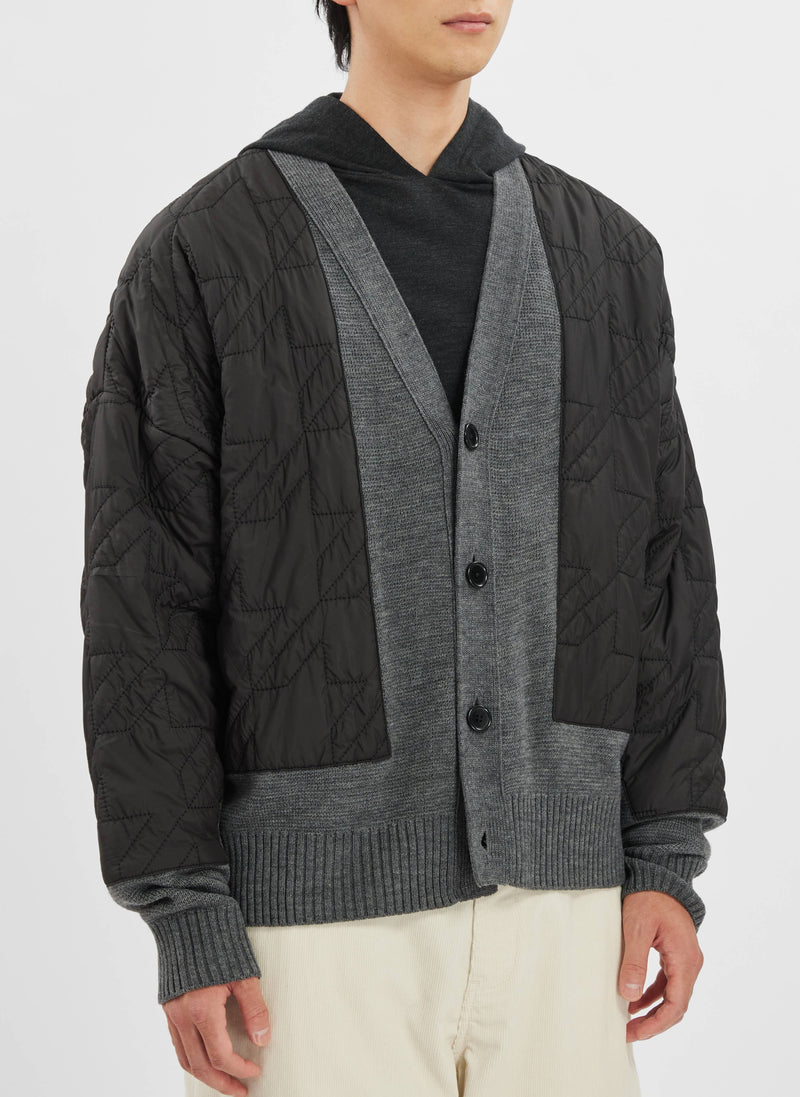 Wool Acrylic Knitting Quilted Houndstooth Blocking Cardigan