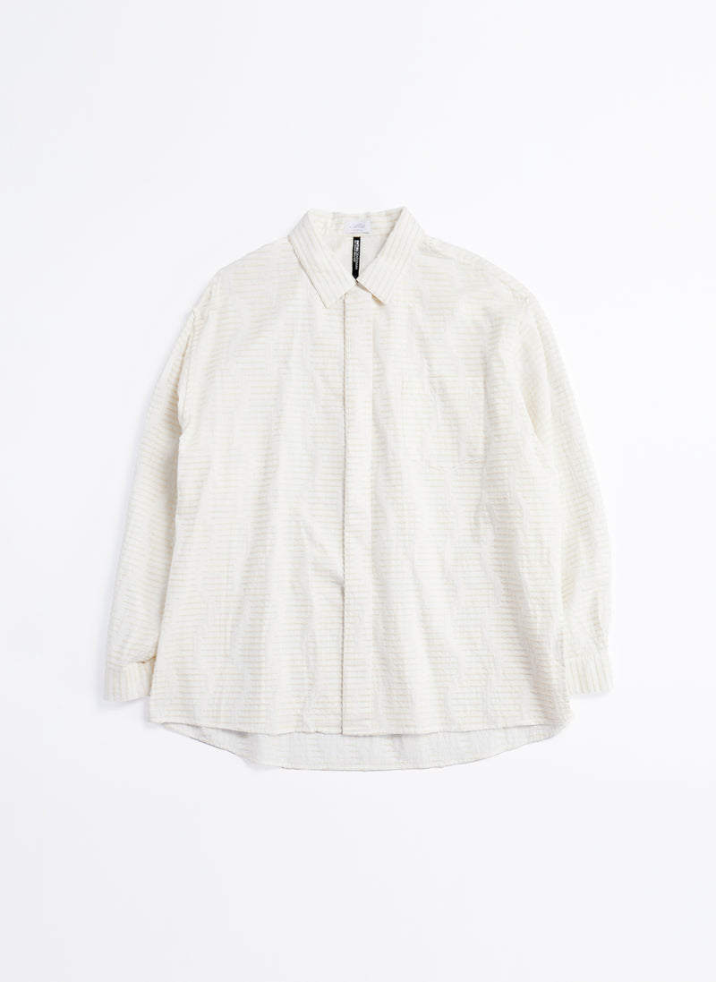 Albini Cotton Jacquard Long Sleeve Open Collar Shirt
