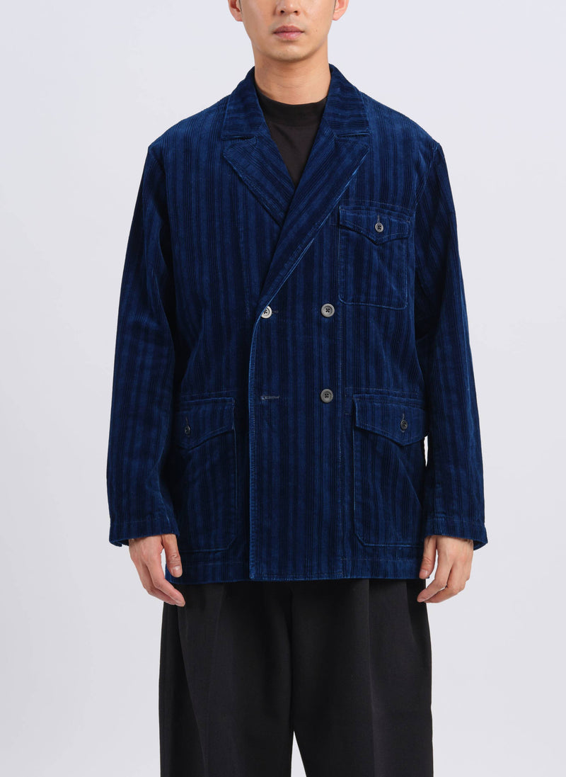 Indigo Cotton Corduroy Double Breasted Soft Blazer