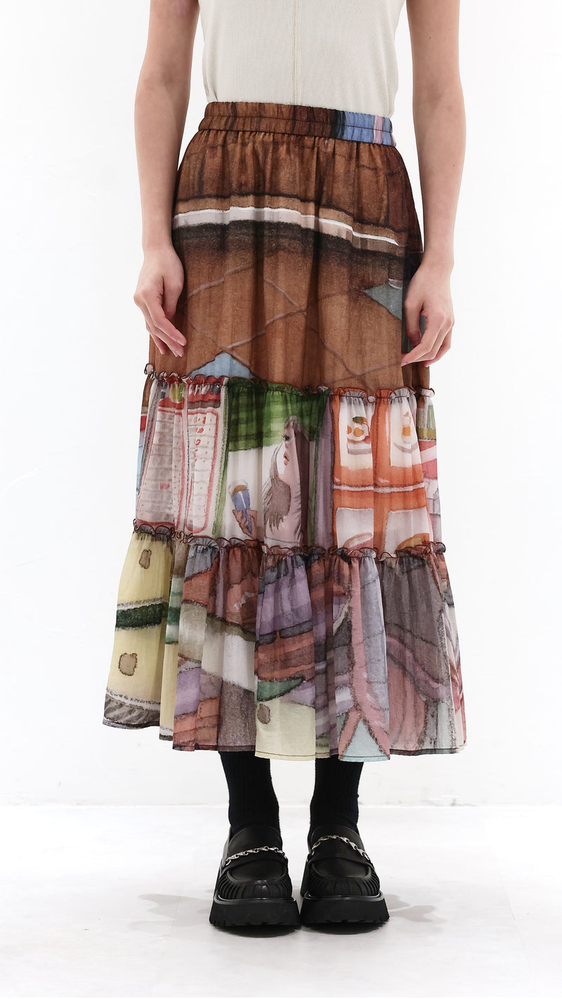 INITIAL x Little Thunder Pattern Midi Skirt