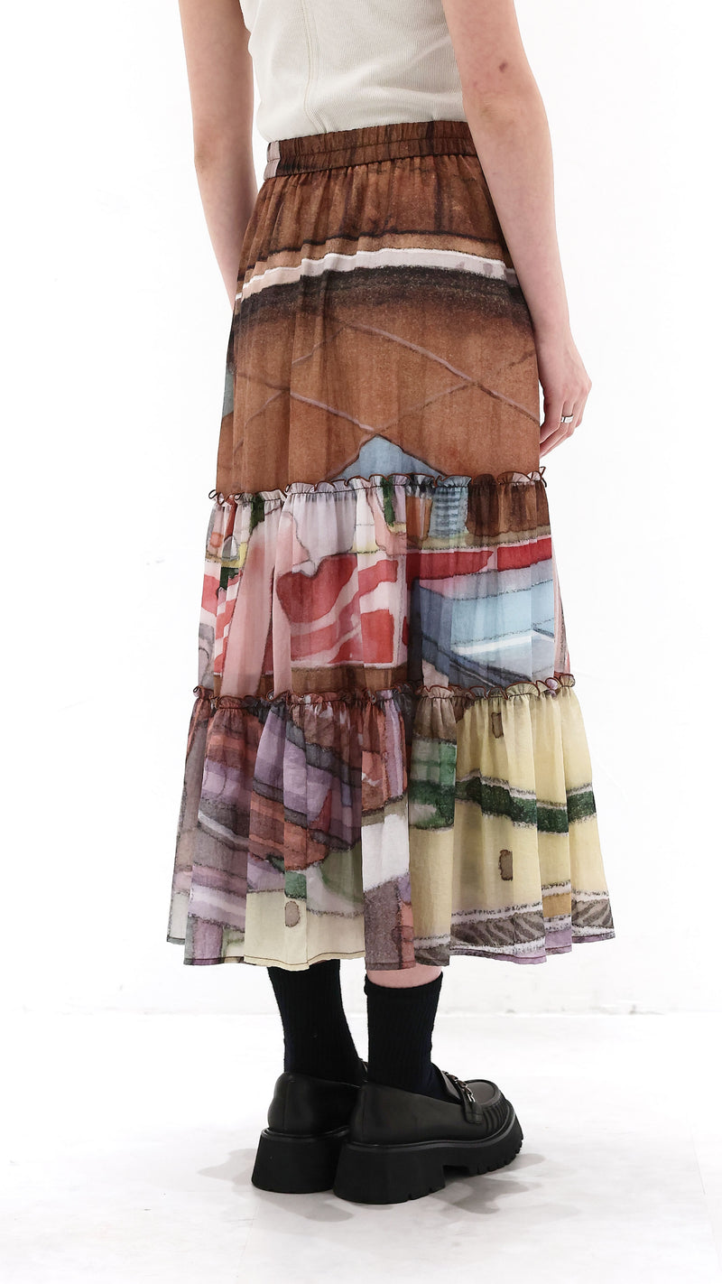 INITIAL x Little Thunder Pattern Midi Skirt