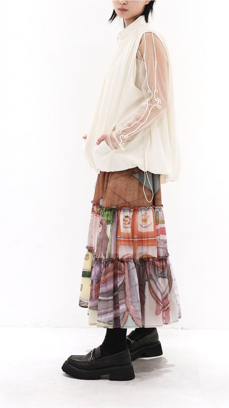 INITIAL x Little Thunder Pattern Midi Skirt