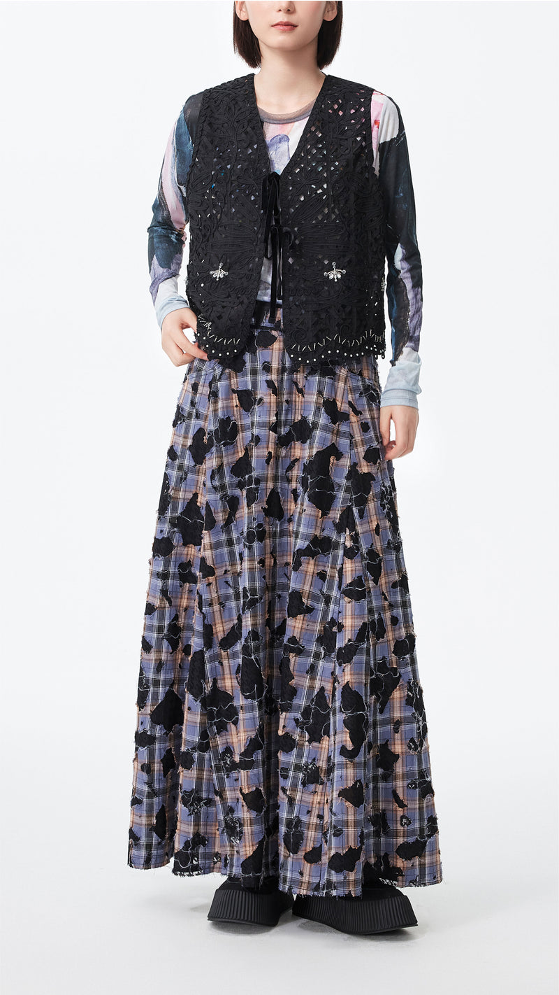 Patchwork Lace Flare Skirt