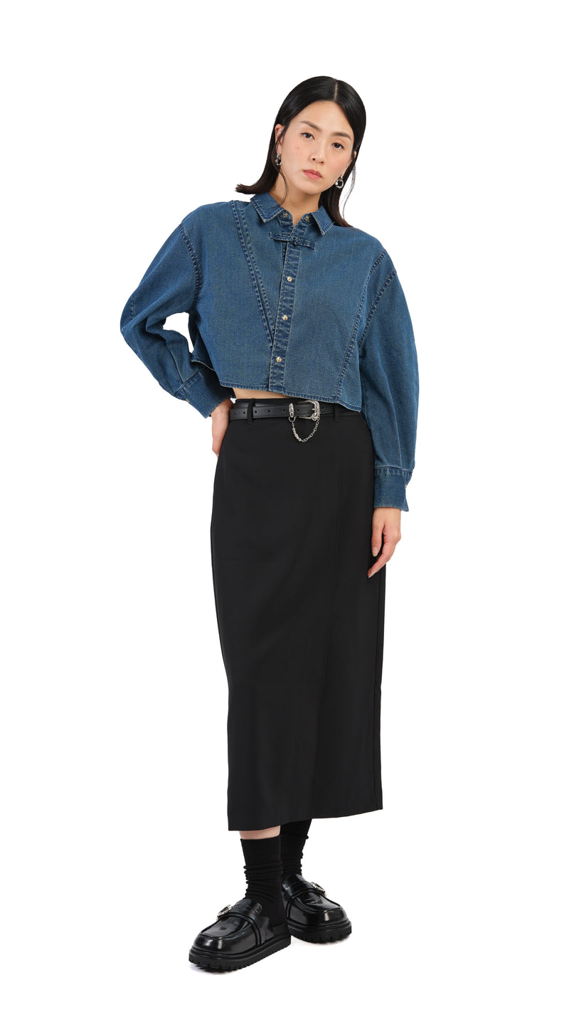 Rebuilt Denim Balloon-Sleeves Crop Shirt