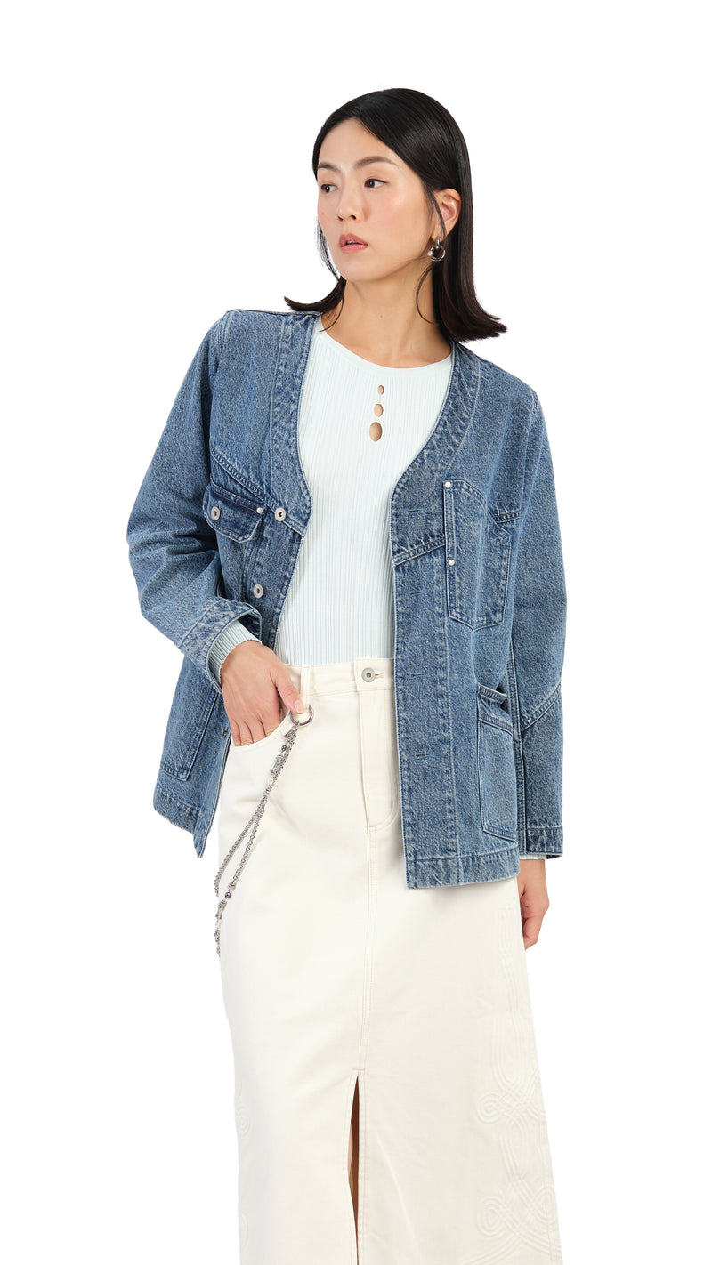 Rebuilt Collarless Denim Jacket