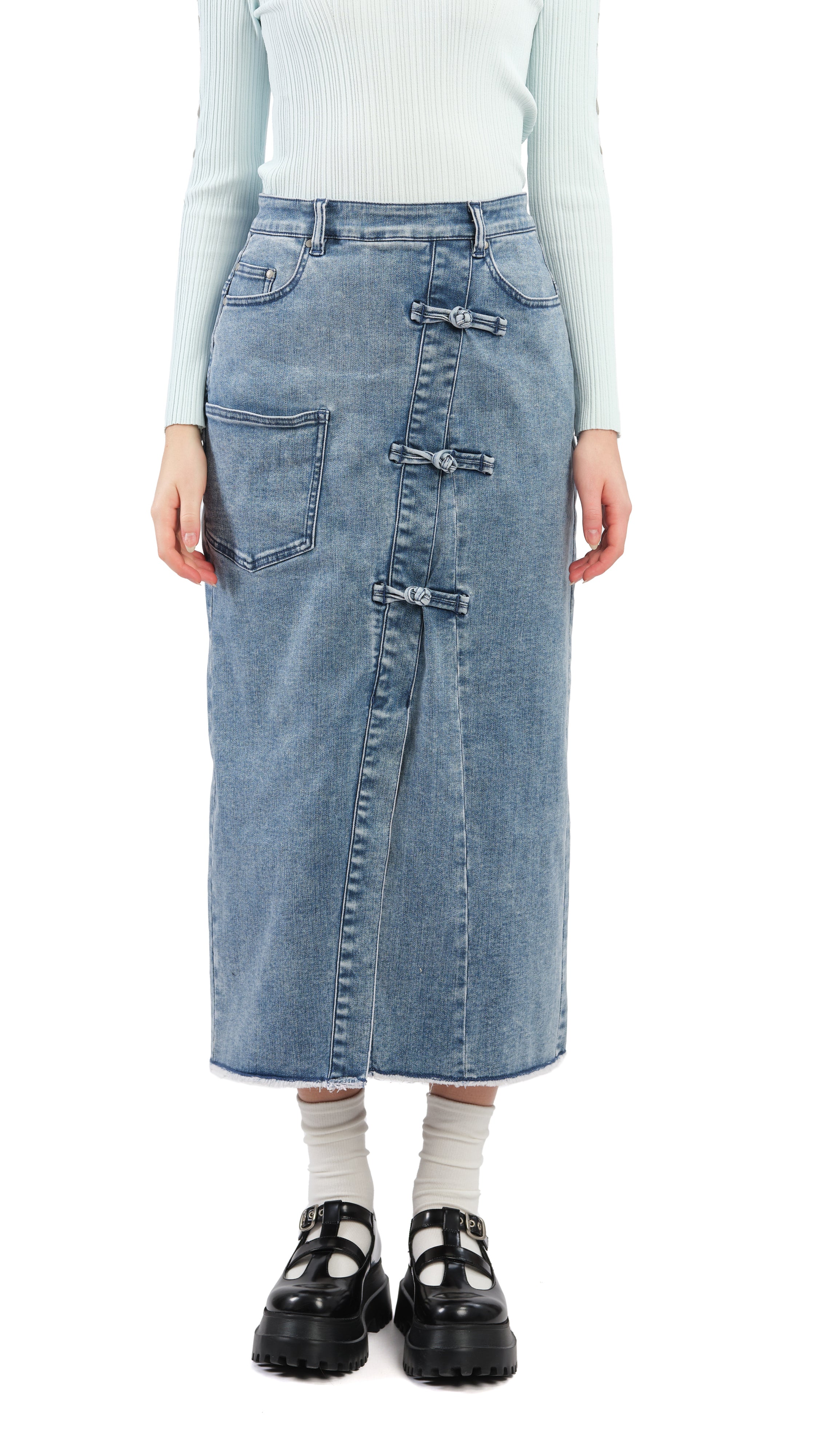 Rebuilt Denim Pencil Skirt – initialfashion