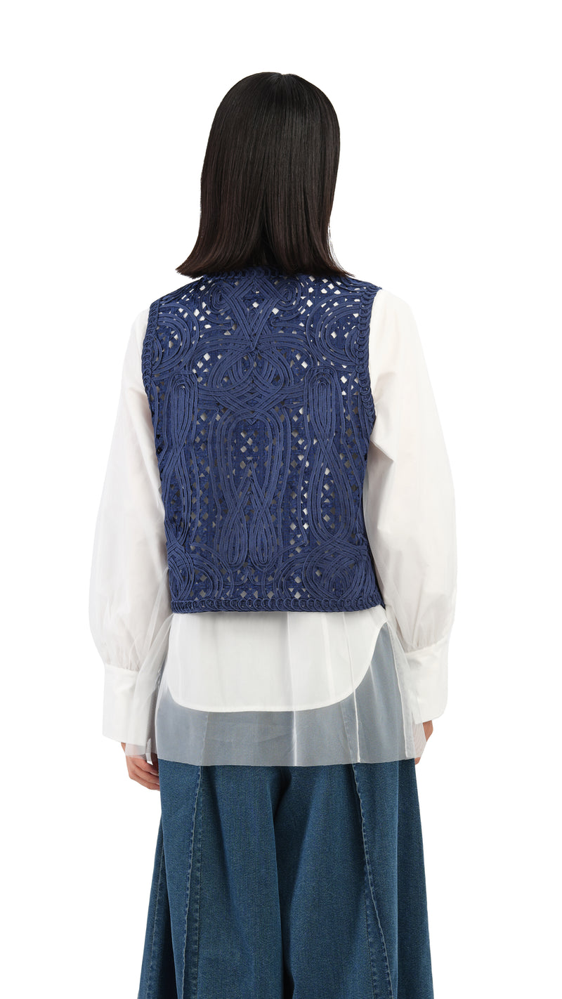 Indigo Cord Embroidery Vest