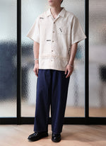 Crochet Knit Blcoking Open Collar Shirt