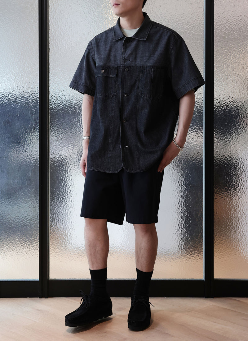 Cotton Linen Denim Worker Short Sleeves Shirt