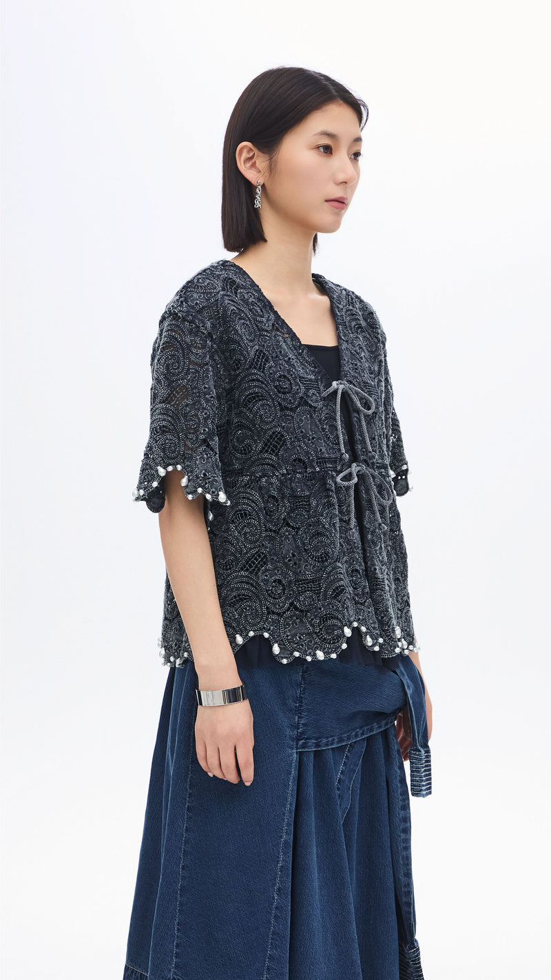 Cold Dye Lace Collarless Jacket