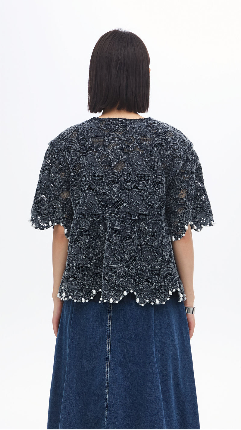Cold Dye Lace Collarless Jacket