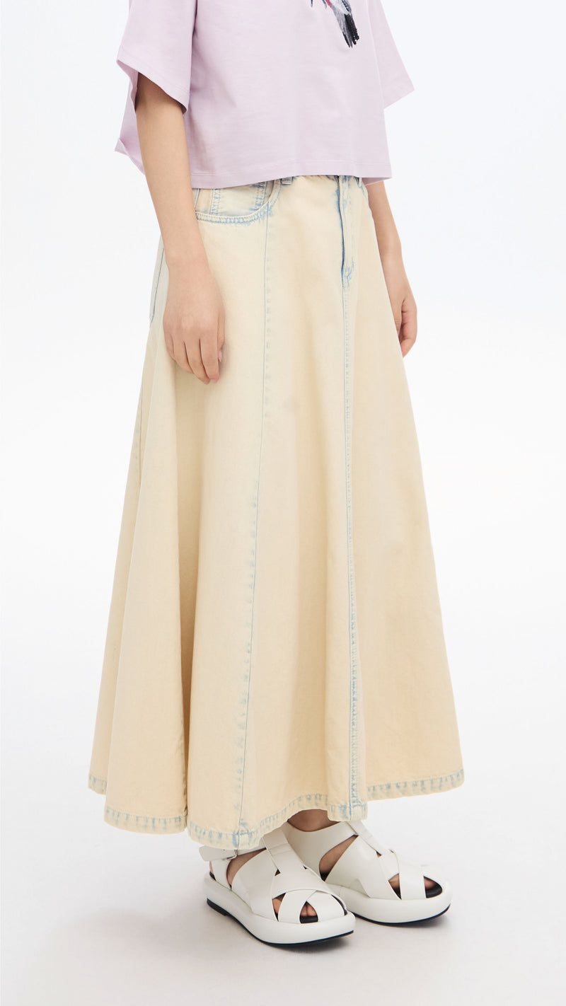 Bleach-washed Denim Skirt