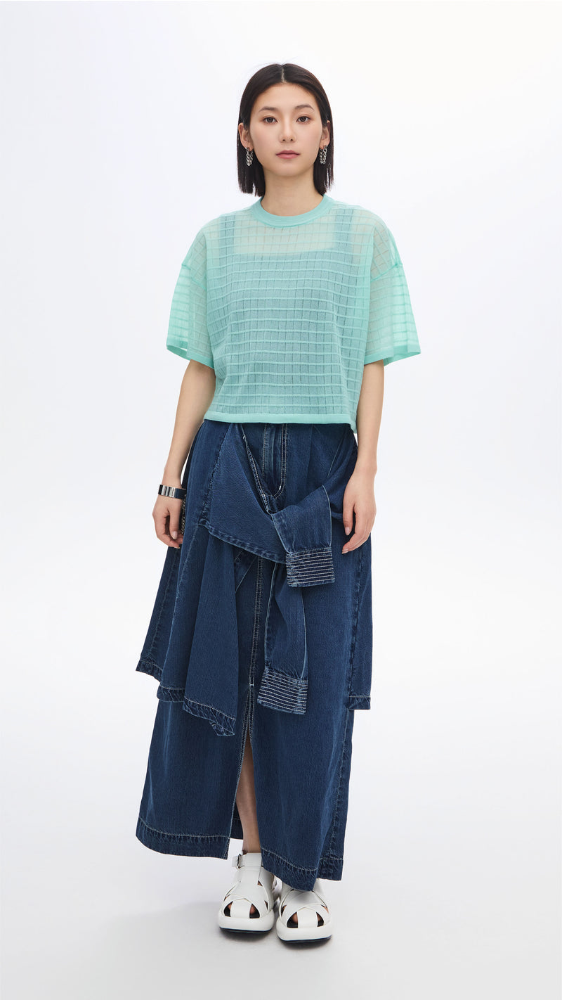 See-through Checker Knit Top