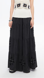 Embroidered Eyelet Tiered Jeans