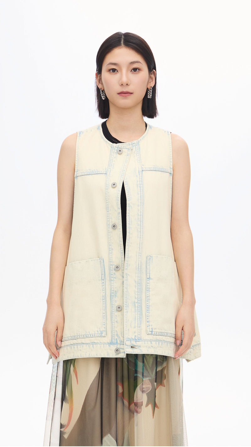 Bleach-washed Denim Waistcoat