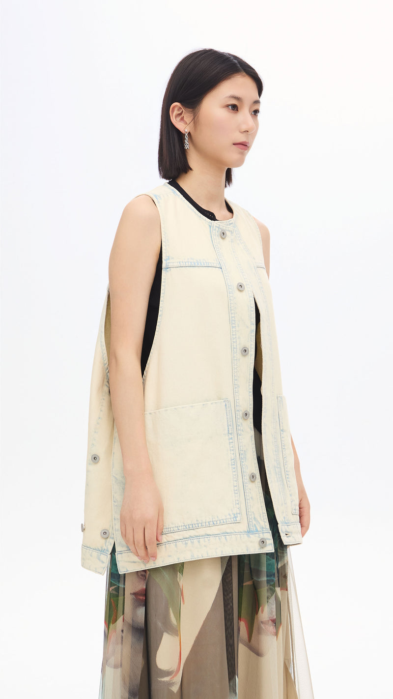 Bleach-washed Denim Waistcoat
