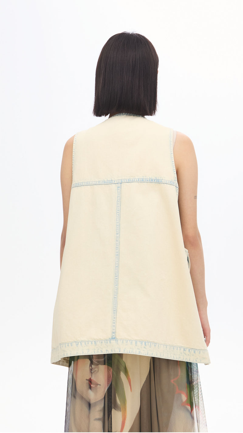 Bleach-washed Denim Waistcoat