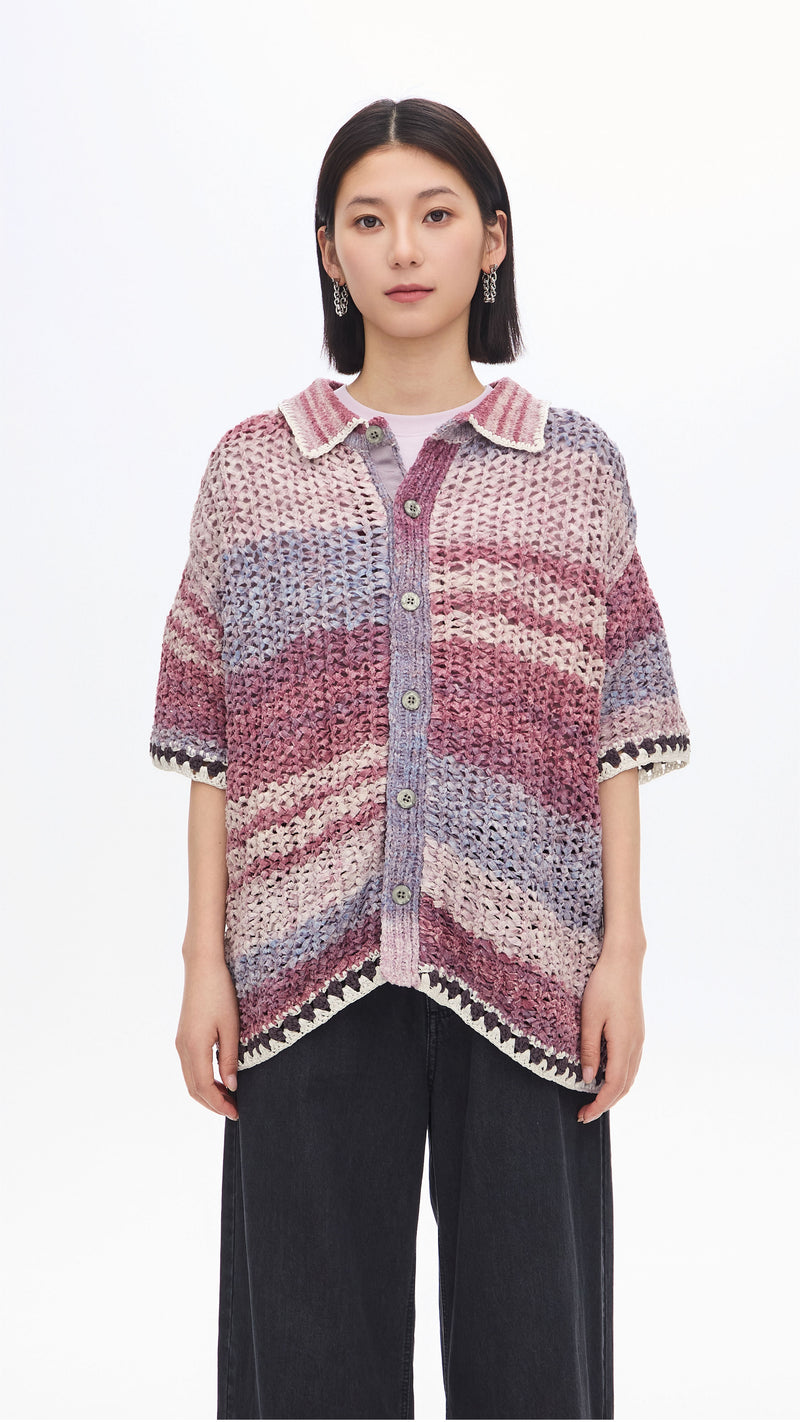 Knitted Space Dye Open Collar Cardigan