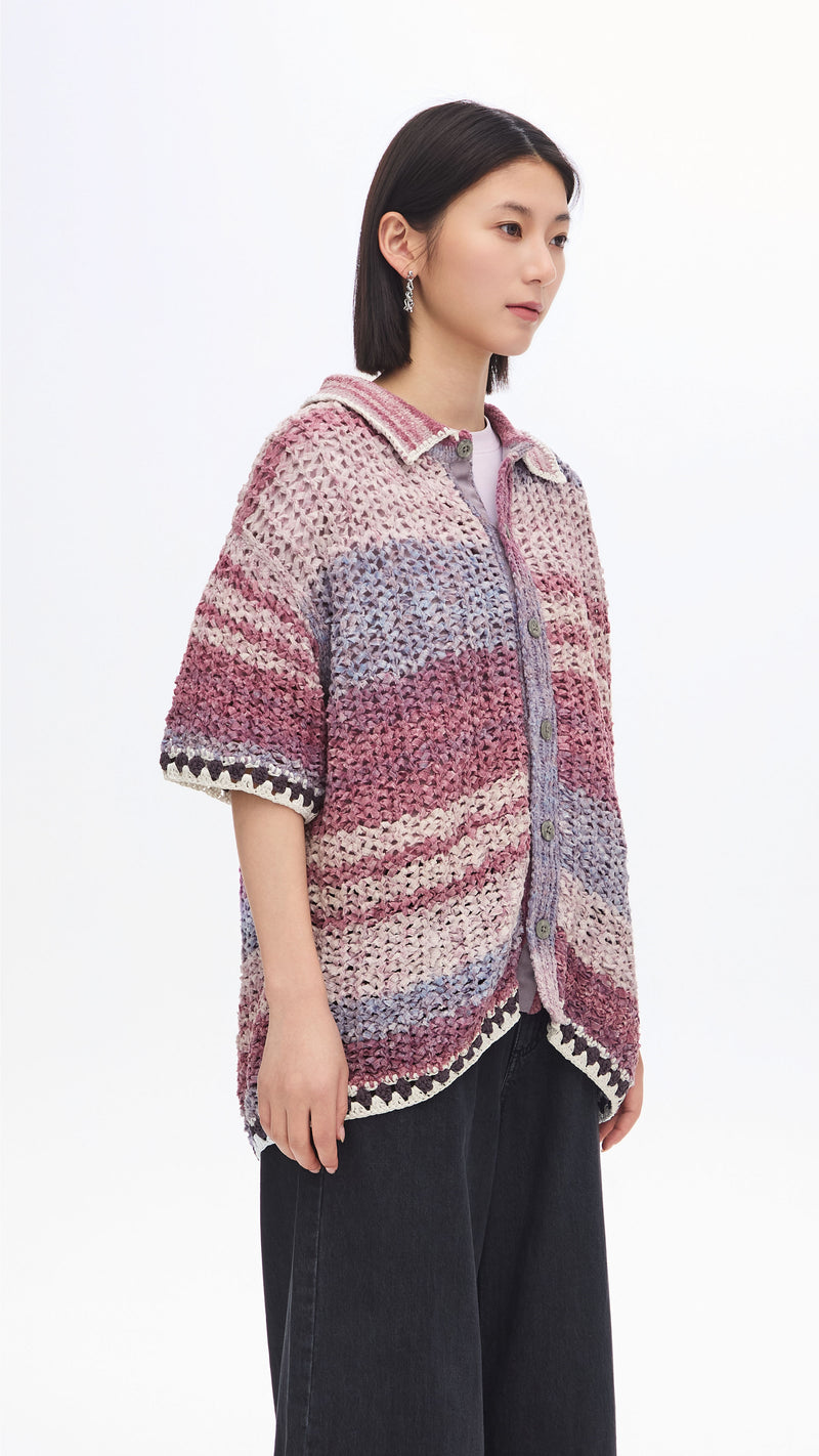 Knitted Space Dye Open Collar Cardigan
