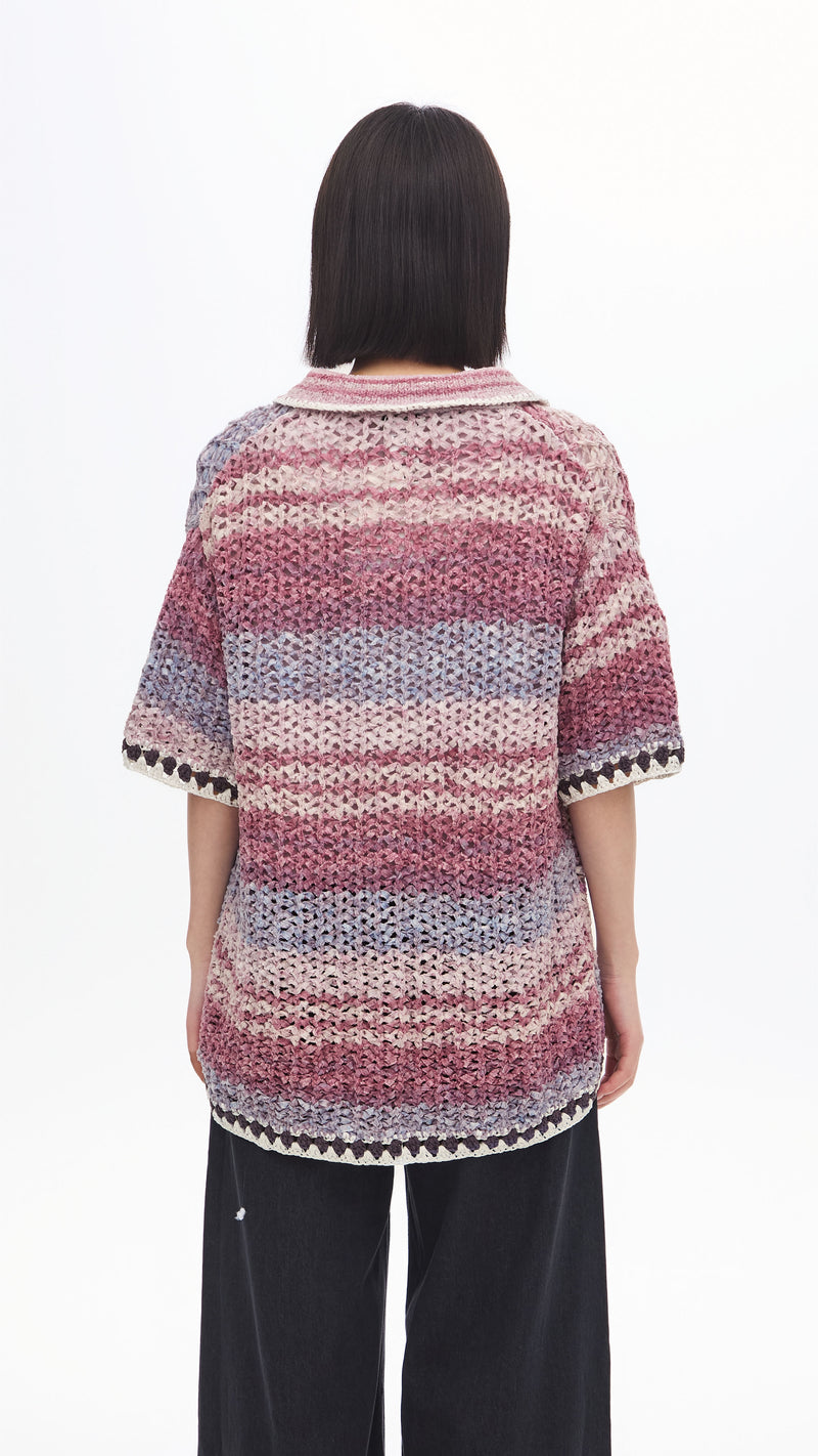 Knitted Space Dye Open Collar Cardigan