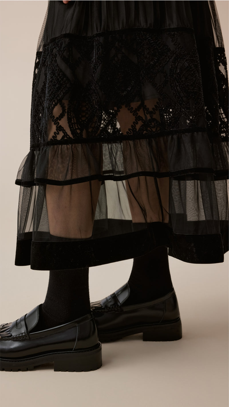 Tulle Patched Velour Lace Knit Dress