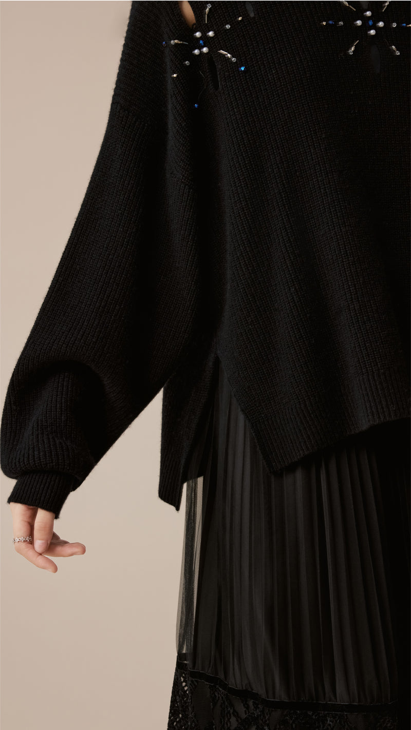 Tulle Patched Velour Lace Knit Dress