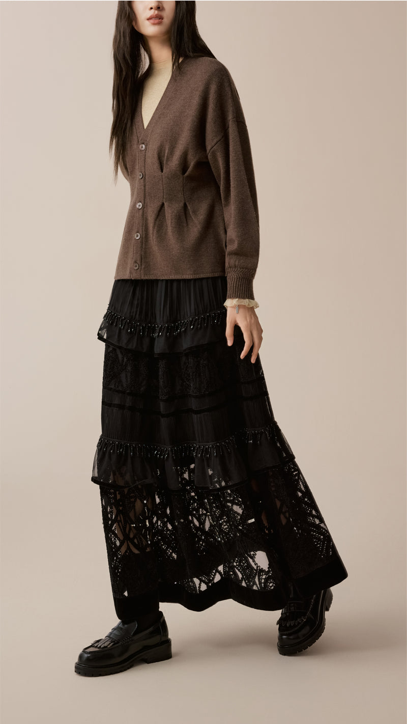 Tulle Patched Velour Lace Skirt