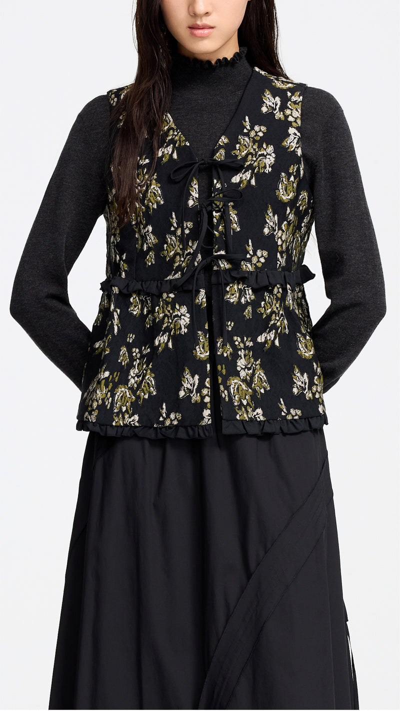 Floral Jacquard Tie String Vest