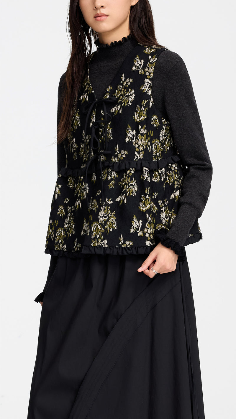 Floral Jacquard Tie String Vest