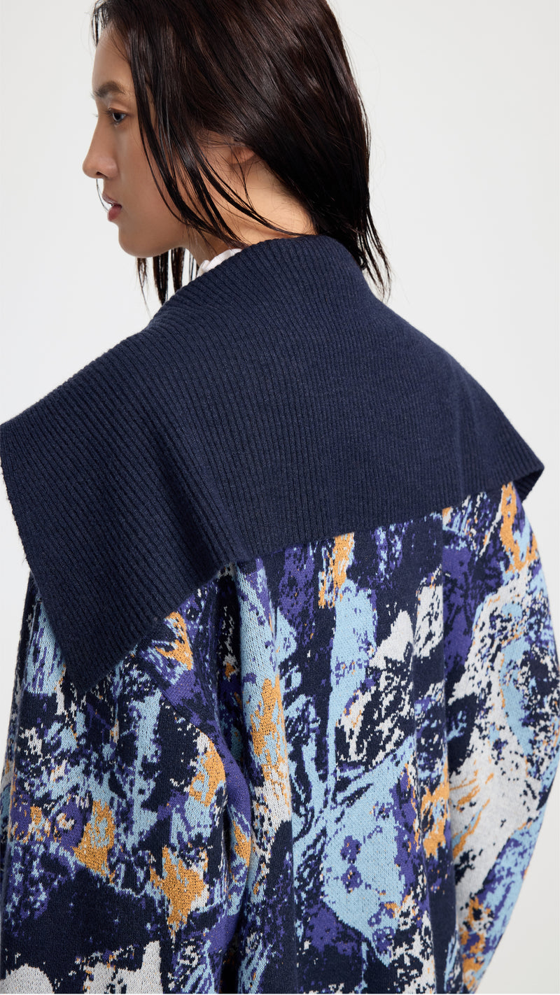 Glitch Camouflage Jacquard Spread-collar Cardigan