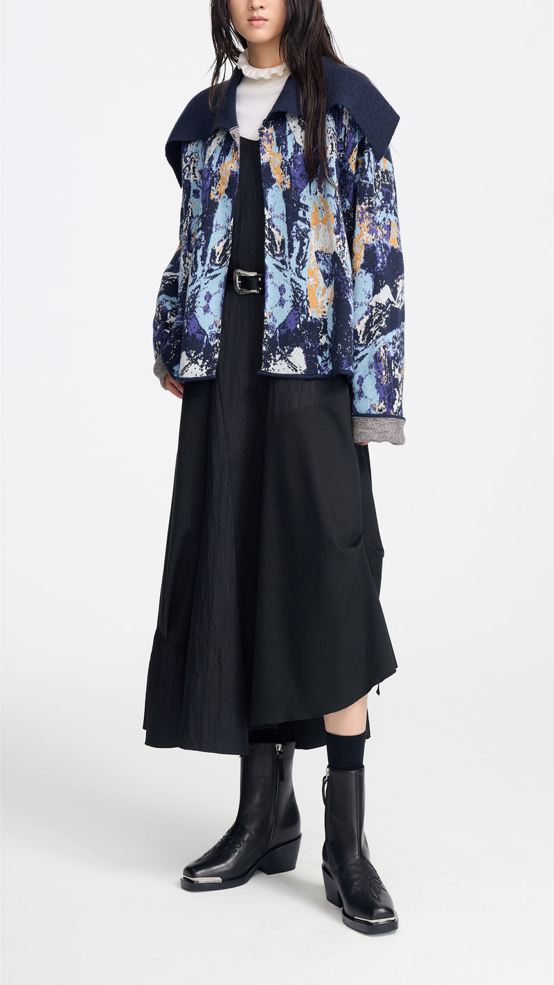 Glitch Camouflage Jacquard Spread-collar Cardigan