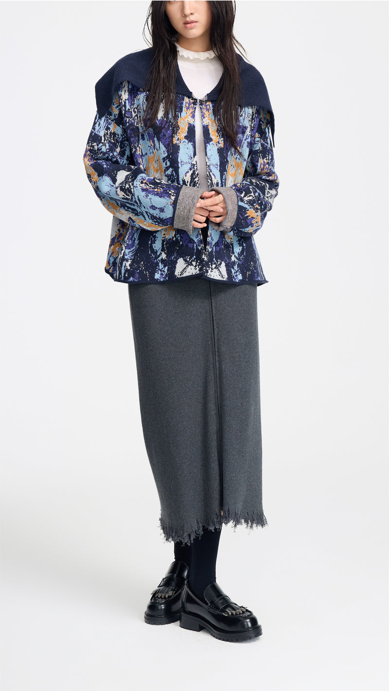 Glitch Camouflage Jacquard Spread-collar Cardigan