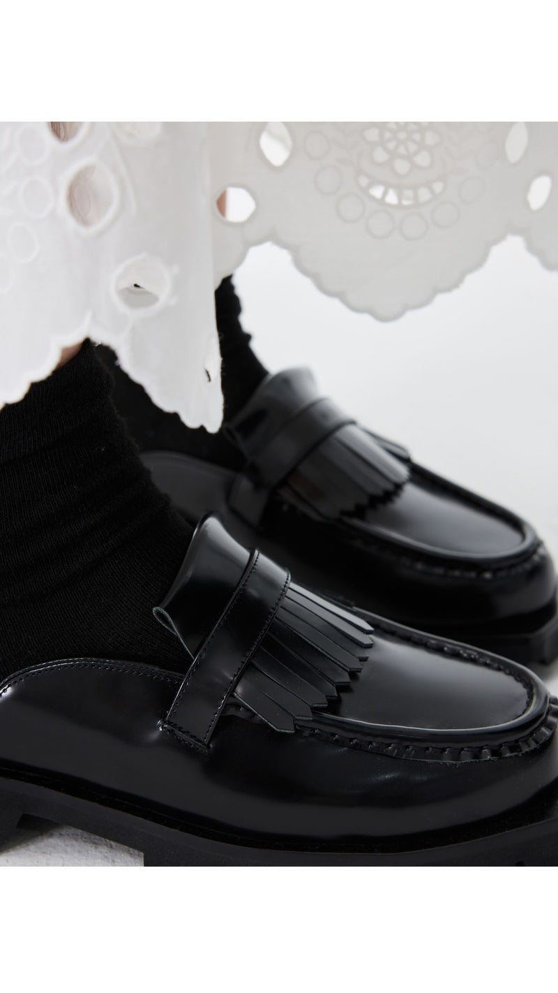 Fringe-Trimmed Slip-on Loafers