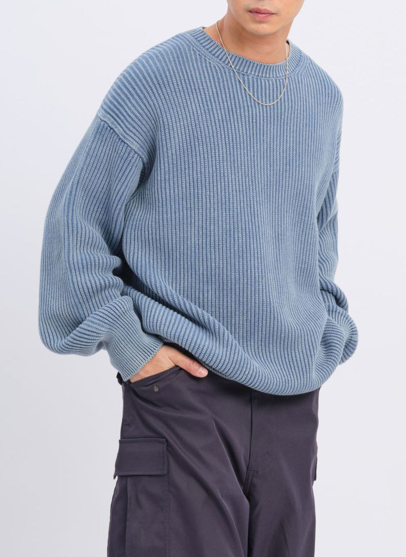 Heavy Washed Cotton Knitted Pullover