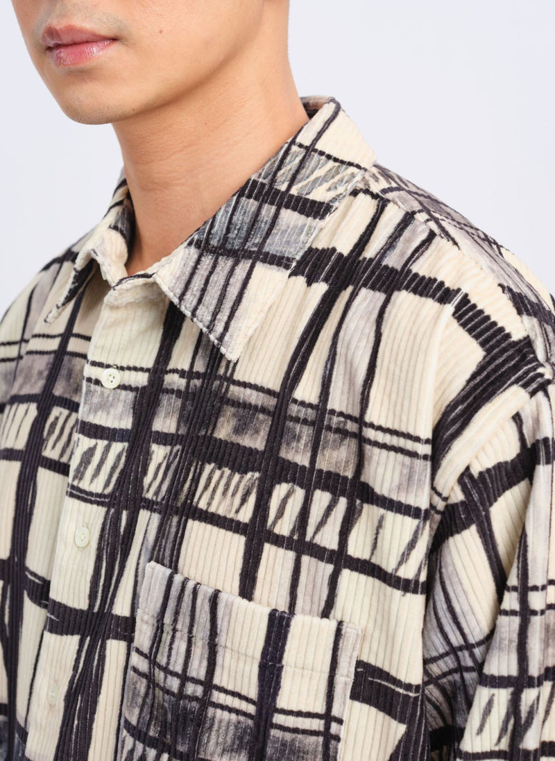 Cotton Corduroy Hand Draw Checkers Shirt