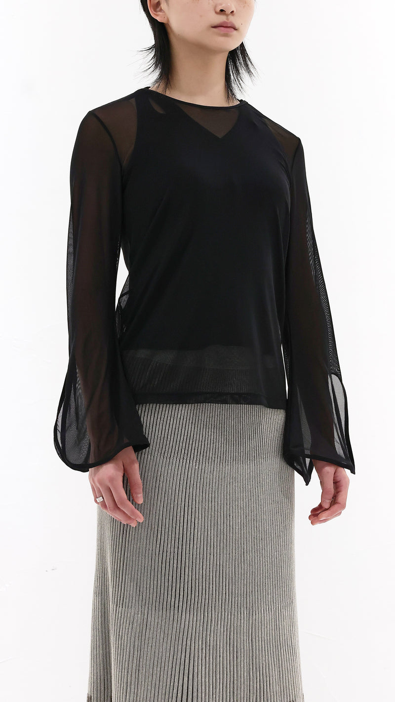 Flare-sleeves Mesh Tee